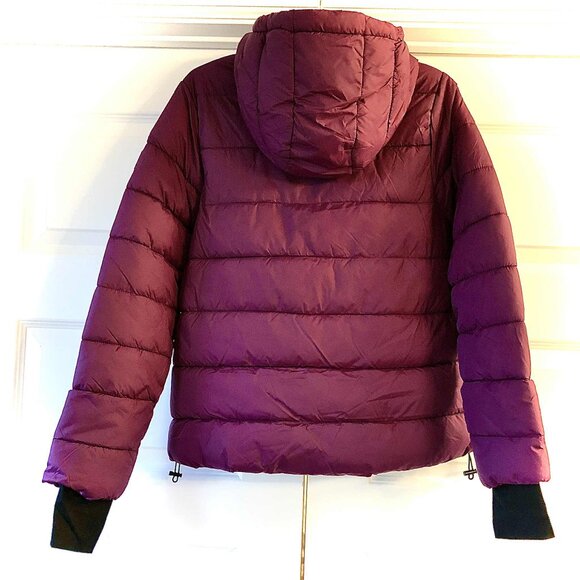 NWT STEVE MADDEN Packable Hooded Puffer Jacket Berry S MSRP $180 - Picture 7 of 9